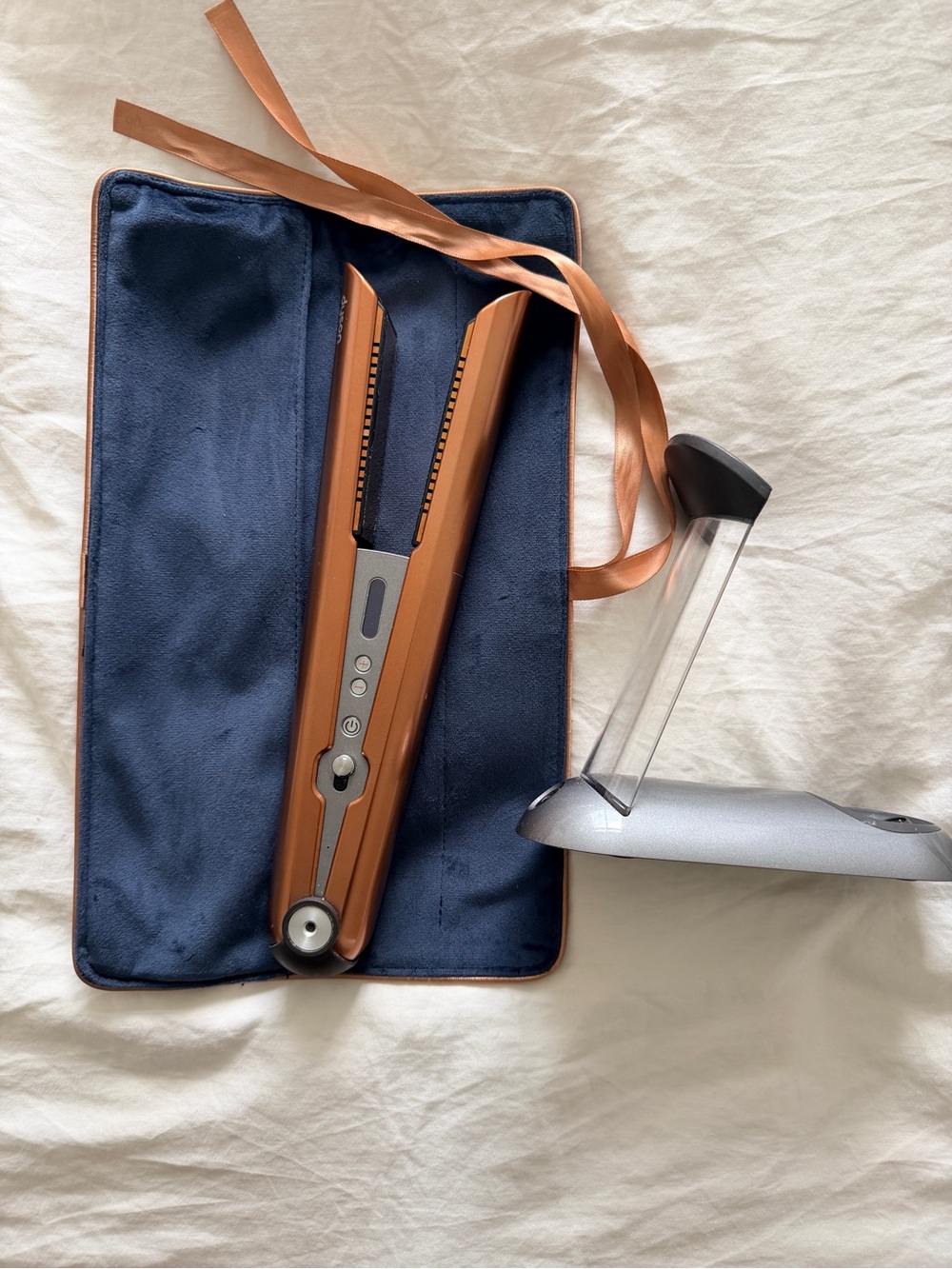 Dyson Copper Hair Straightener with Navy Travel Pouch